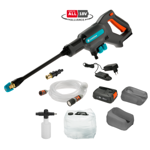 Gardena AquaClean 24/18 V P4A Premium akkumulátoros közepes nyomású tisztító – készlet
